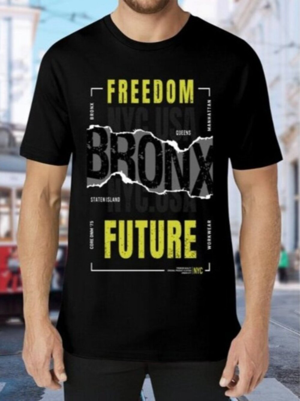 Black Graphic T-Shirt with Yellow Text